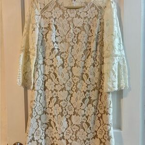 Vince Camuto Ivory White Floral Lace Long Sleeve Lacy Dress
